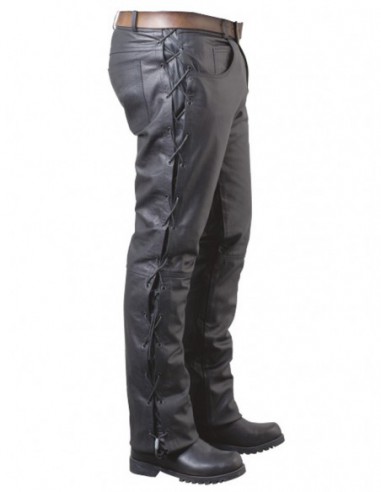 Pantalons avec lacets cuir vachette skipper ref_pal02702-noir