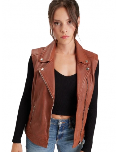 gilet sans manche en cuir pour femme