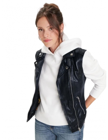 Blouson en cuir sans manche femme...