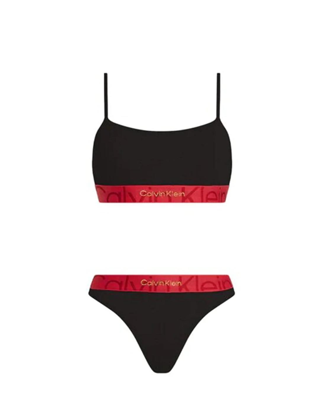 Ensemble brassiere et string Calvin Klein noir / rouge - Pallas cuir