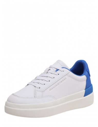 Baskets en cuir femme Tommy Hilfiger blanc/bleu electrique