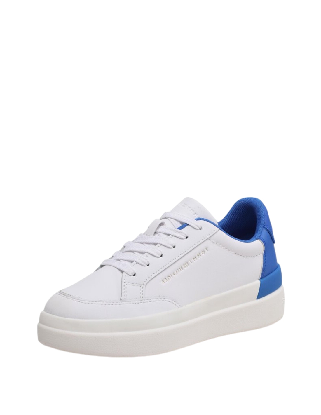 Baskets en cuir femme Tommy Hilfiger blanc/bleu electrique