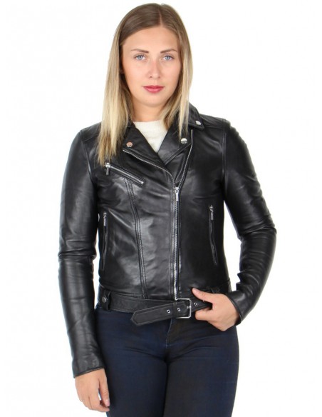 Blouson Rose Garden style perfecto en cuir ref_50144 Noir