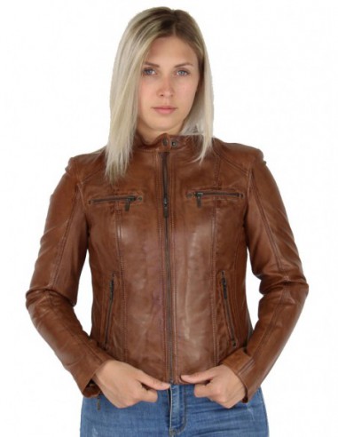 Veste en cuir agneau ref_45400 Camel