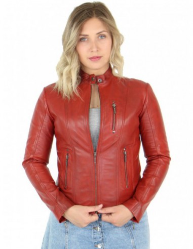 Blouson en cuir agneau ref_46811 Rouge