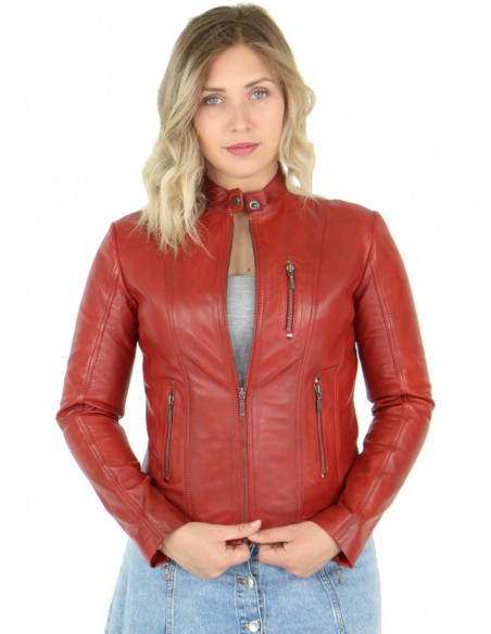 Blouson en cuir agneau ref_46811 Rouge