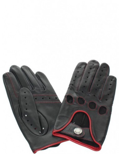 Gants de conduite en cuir agneau ref_glo23665 noir et rouge