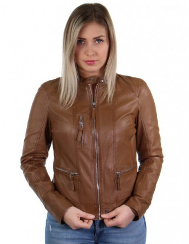 Blouson style perfecto Oakwood Each en cuir ref_40522 Cognac