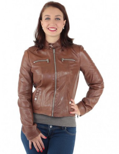 Blouson Redskins Misha Fiesta en cuir ref_trk35550-cognac