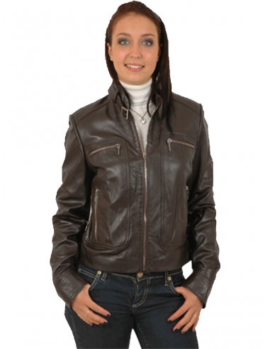 Blouson en cuir agneau ref_26804 Marron