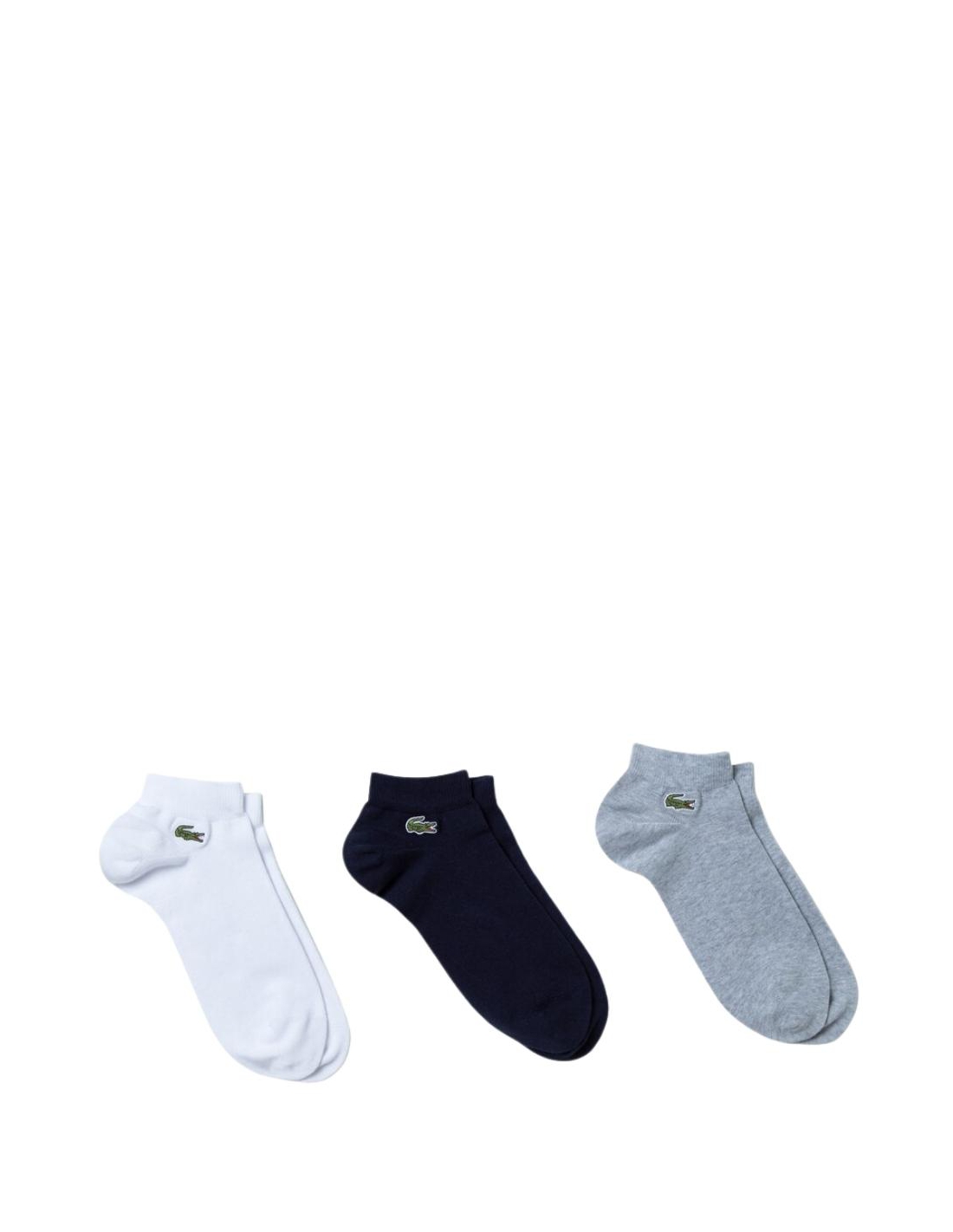 Lacoste Sports 3 Pack Trainer Chaussettes - Blanc/Argent Chine Gris/Marine